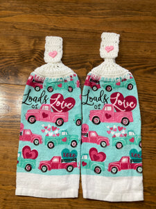 Valentine's Day Themed Hanging Towels - "Loads of Love" - Set of 2