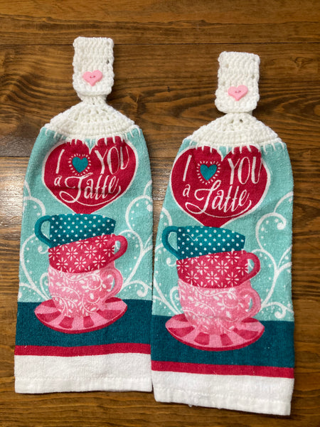 Valentine's Day Themed Hanging Towels - "I Heart You A Latte" - Set of 2