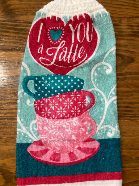 Valentine's Day Themed Hanging Towels - "I Heart You A Latte" - Set of 2