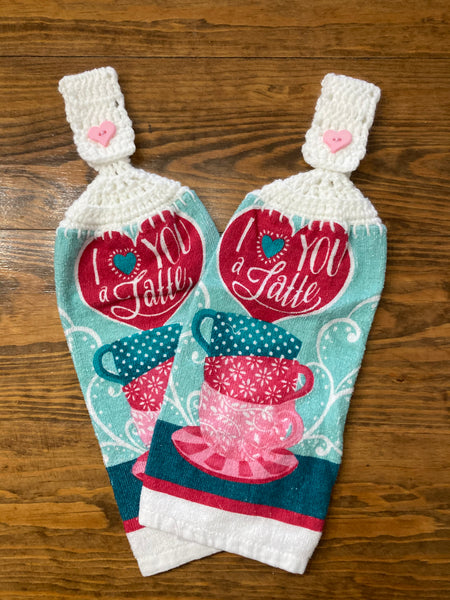 Valentine's Day Themed Hanging Towels - "I Heart You A Latte" - Set of 2