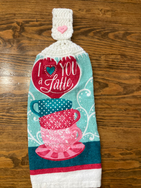 Valentine's Day Themed Hanging Towels - "I Heart You A Latte" - Set of 2