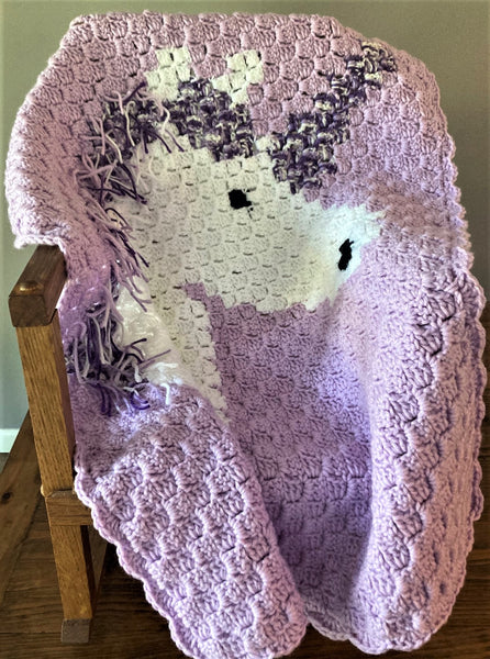 Specialty Blanket - Hand Crocheted - Purple/White with Fringe - Unicorn