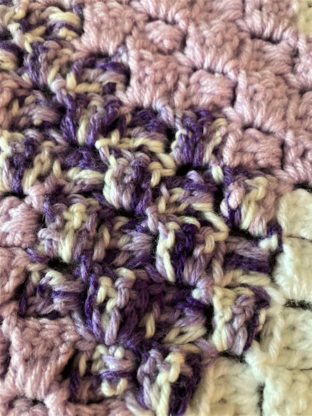 Specialty Blanket - Hand Crocheted - Purple/White with Fringe - Unicorn