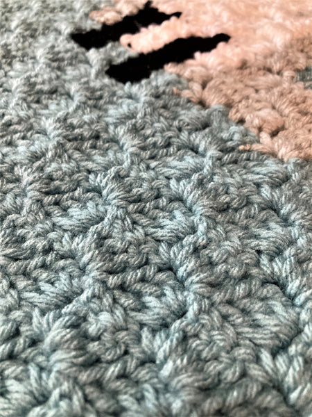 Specialty Blanket - Hand Crocheted - Green/Gray - Fox