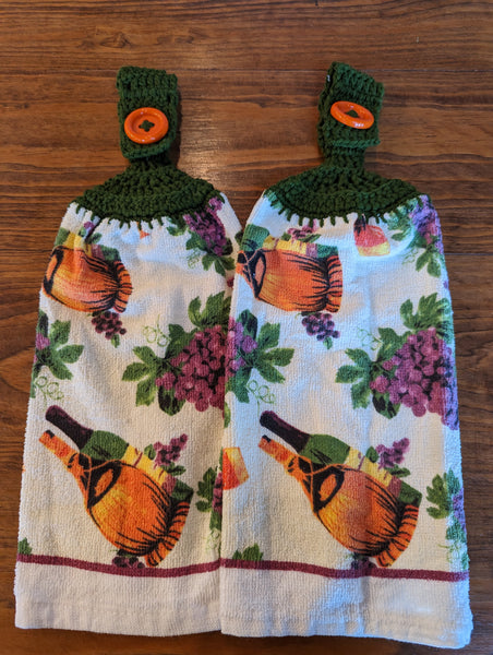 Hanging Towels - Wine Themed - Wine Bottles and Grapes - Set of 2