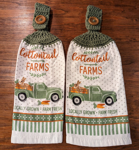 Hanging Towels - "Cottontail Farms", "Locally Grown", "Farm Fresh" - Set of 2