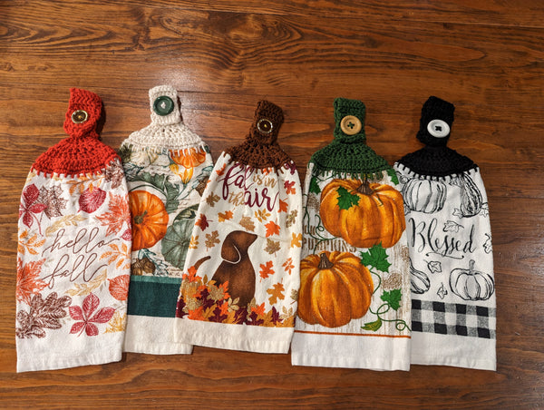 Surprise Bag of Hanging Towels - Fall Theme - FIVE (5) RANDOM Towels - With Fall Theme