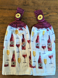 Hanging Towels - Wine Themed - Wine Bottles and Glasses - Set of 2