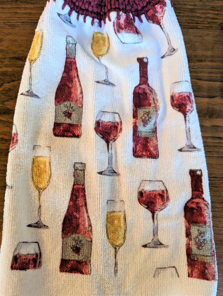 Hanging Towels - Wine Themed - Wine Bottles and Glasses - Set of 2