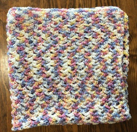 Baby Blanket - Hand Crocheted - Purple/Blue/Pink/Cream/Yellow