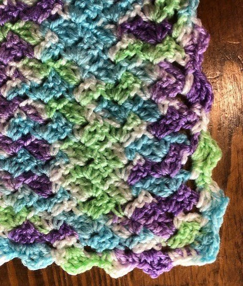 Baby Blanket - Hand Crocheted - Purple/White/Blue/Green