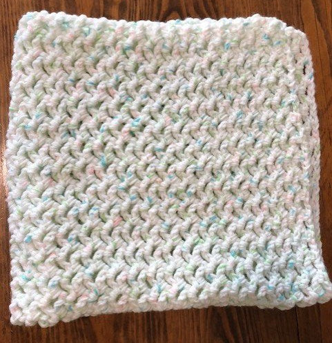 Baby Blanket - Hand Crocheted - White/Blue/Green/Pink