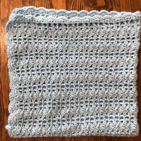 Baby Blanket - Hand Crocheted - Blue