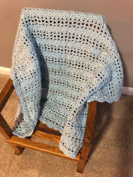 Baby Blanket - Hand Crocheted - Blue