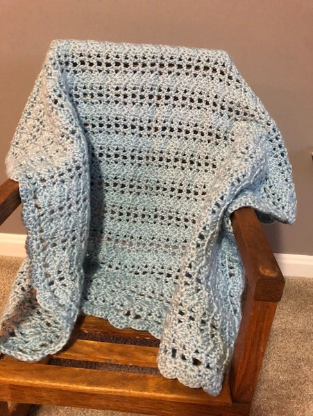 Baby Blanket - Hand Crocheted - Blue