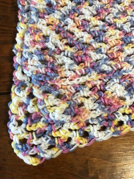 Baby Blanket - Hand Crocheted - Purple/Blue/Pink/Cream/Yellow