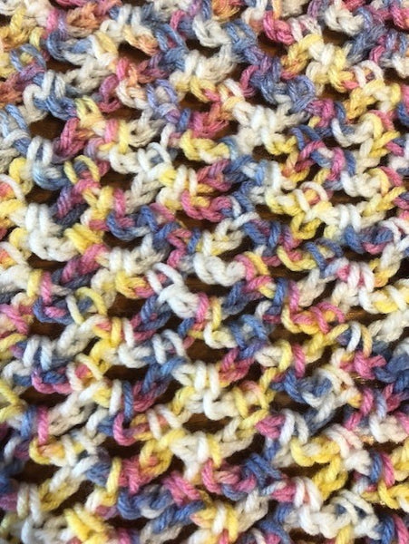 Baby Blanket - Hand Crocheted - Purple/Blue/Pink/Cream/Yellow