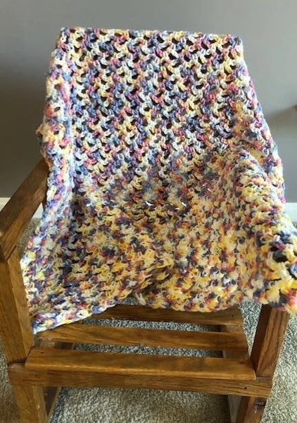 Baby Blanket - Hand Crocheted - Purple/Blue/Pink/Cream/Yellow