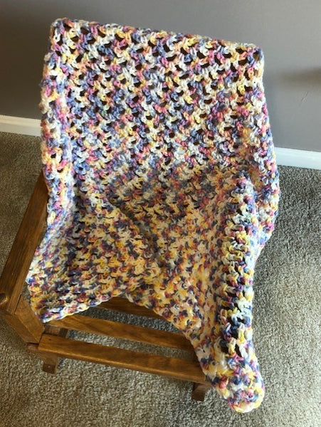 Baby Blanket - Hand Crocheted - Purple/Blue/Pink/Cream/Yellow