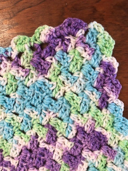 Baby Blanket - Hand Crocheted - Purple/White/Blue/Green