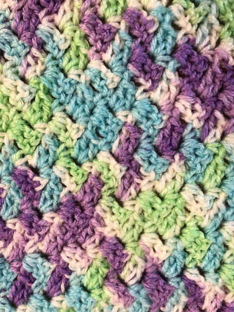 Baby Blanket - Hand Crocheted - Purple/White/Blue/Green