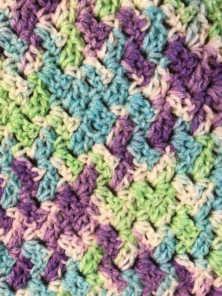 Baby Blanket - Hand Crocheted - Purple/White/Blue/Green