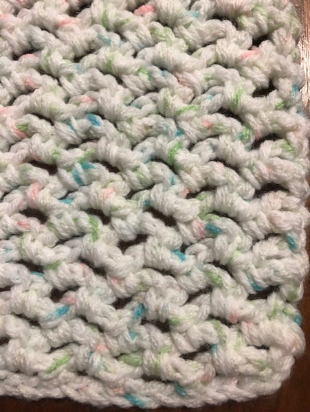 Baby Blanket - Hand Crocheted - White/Blue/Green/Pink