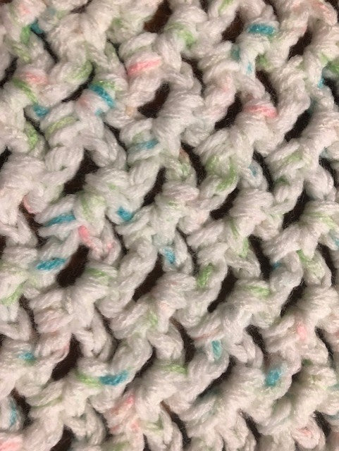 Baby Blanket - Hand Crocheted - White/Blue/Green/Pink