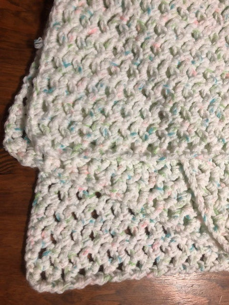 Baby Blanket - Hand Crocheted - White/Blue/Green/Pink