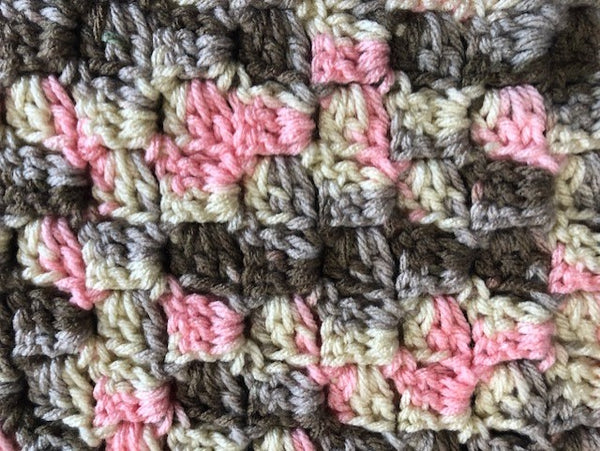 Baby/Toddler Blanket - Hand Crocheted - Pink/Brown/Tan