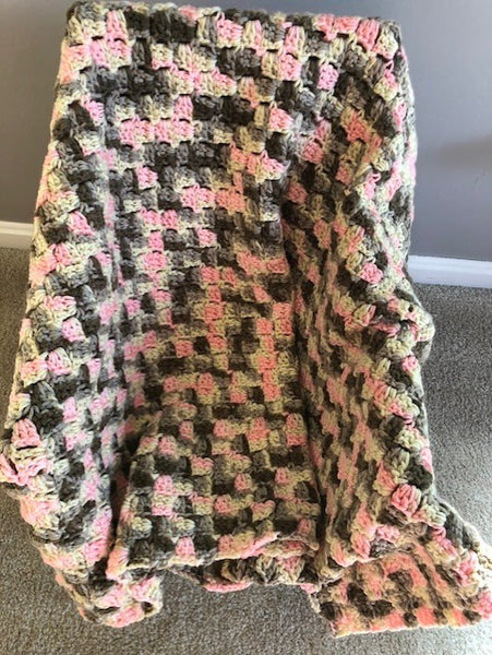 Baby/Toddler Blanket - Hand Crocheted - Pink/Brown/Tan