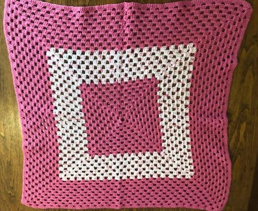 Baby Blanket - Hand Crocheted - Various Shades of Pink with Square