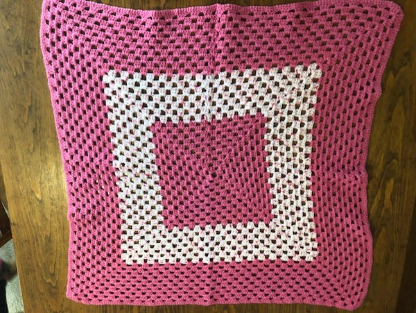 Baby Blanket - Hand Crocheted - Various Shades of Pink with Square