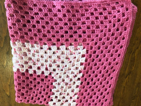 Baby Blanket - Hand Crocheted - Various Shades of Pink with Square