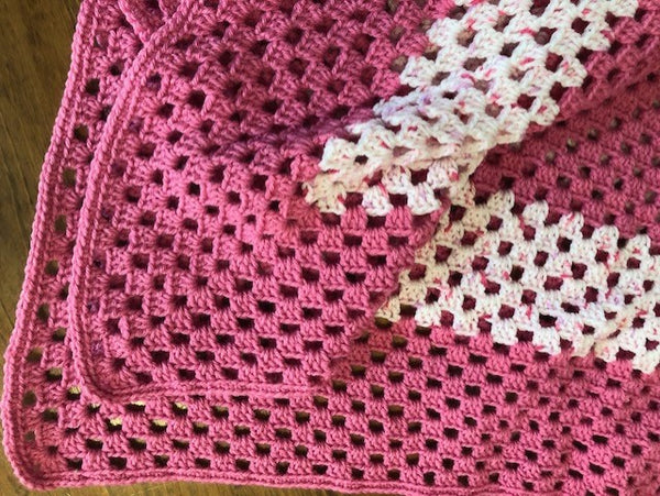 Baby Blanket - Hand Crocheted - Various Shades of Pink with Square