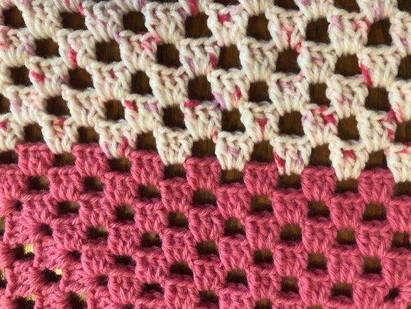 Baby Blanket - Hand Crocheted - Various Shades of Pink with Square