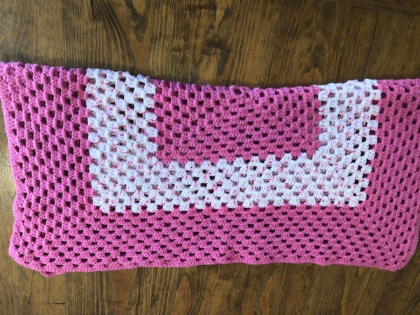 Baby Blanket - Hand Crocheted - Various Shades of Pink with Square