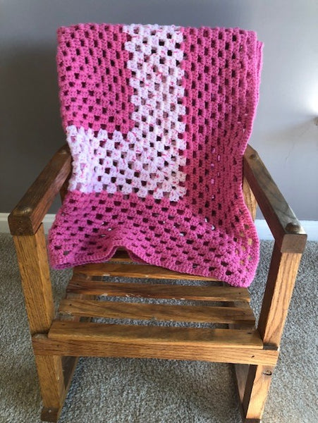 Baby Blanket - Hand Crocheted - Various Shades of Pink with Square