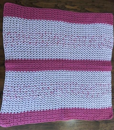 Baby Blanket - Hand Crocheted - Various Shades of Pink with Stripes