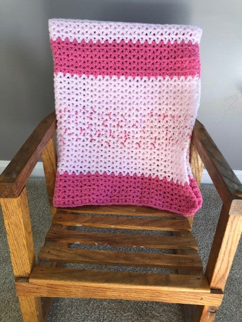 Baby Blanket - Hand Crocheted - Various Shades of Pink with Stripes