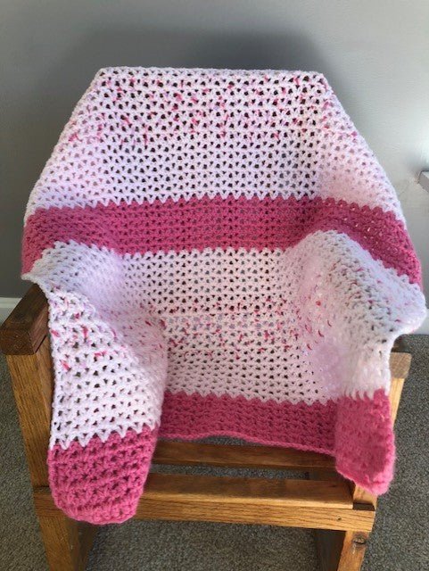 Baby Blanket - Hand Crocheted - Various Shades of Pink with Stripes