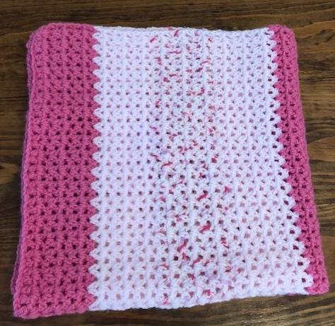 Baby Blanket - Hand Crocheted - Various Shades of Pink with Stripes