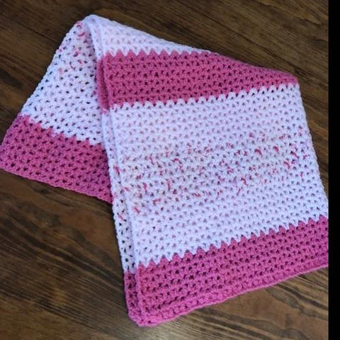 Baby Blanket - Hand Crocheted - Various Shades of Pink with Stripes