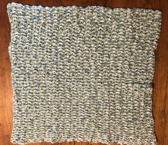 Doll Blanket - Hand Crocheted - Blue, Green and White