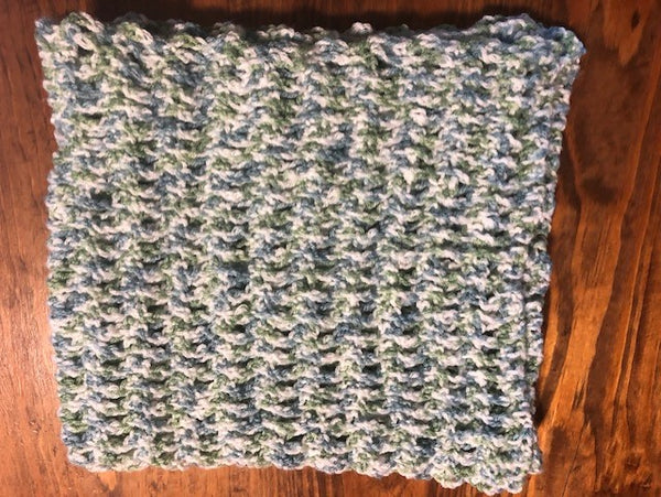 Doll Blanket - Hand Crocheted - Blue, Green and White