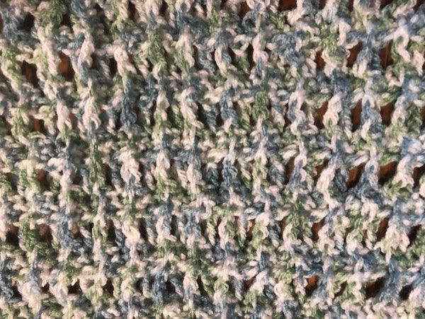 Doll Blanket - Hand Crocheted - Blue, Green and White