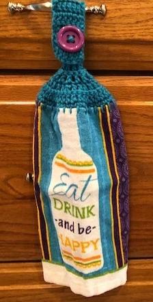 Hanging Towels with the Phrase "Eat Drink and be Happy" - Set of 2