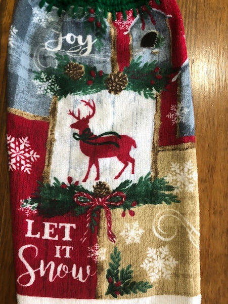 Christmas Hanging Towels - Reindeer, Let it Snow, Joy - Set of 2