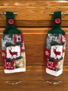 Christmas Hanging Towels - Reindeer, Let it Snow, Joy - Set of 2