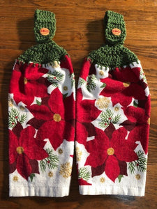 Christmas Hanging Towels - Poinsettia - Choose a Matching Set of 2 - Or Buy All 4 Sets and Save!